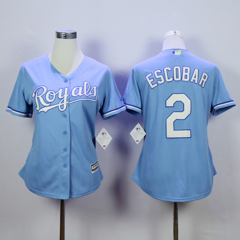 Women Kansas City Royals 2 Eacobar Light Blue MLB Jerseys